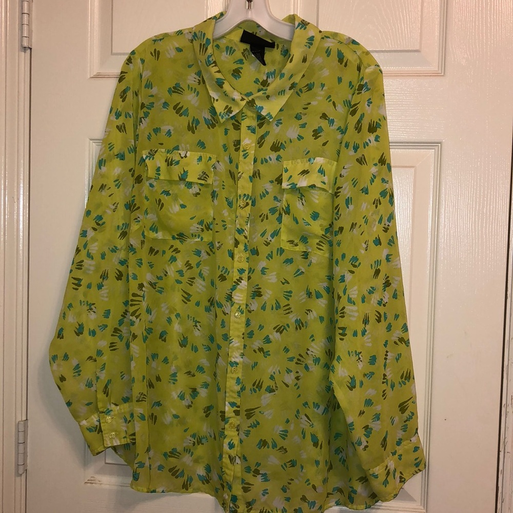 Long sleeve sheer button up Lane Bryant top
